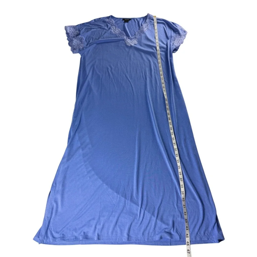 Natori Iris Blue Modal Lace Trim Maxi Nightgown Sleep Dress M73084 Large NWT